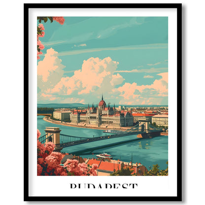 This captivating art print showcases the iconic Budapest skyline with the grand Parliament for sweet-home