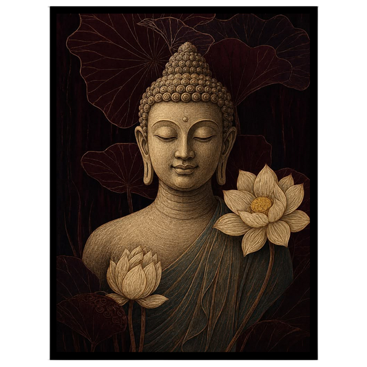 Immerse yourself in the serene elegance of this art piece featuring Lord Buddha enveloped in for house