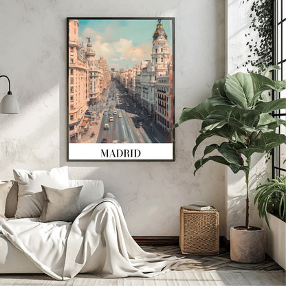 Capture the dynamic spirit of Madrid with this stunning urban cityscape. The artwork showcases the for Living Room