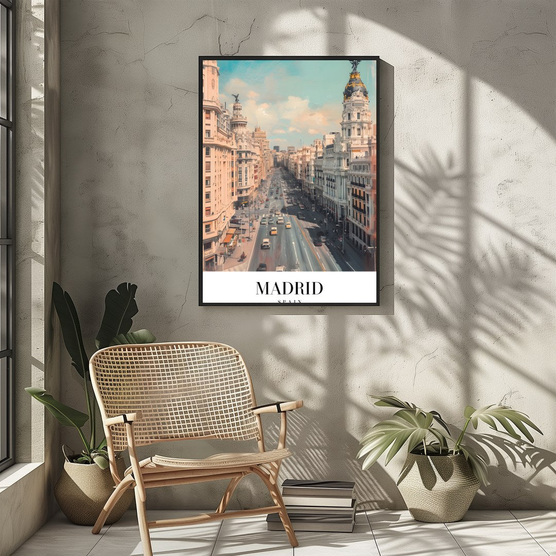 Capture the dynamic spirit of Madrid with this stunning urban cityscape. The artwork showcases the for Sitting Area