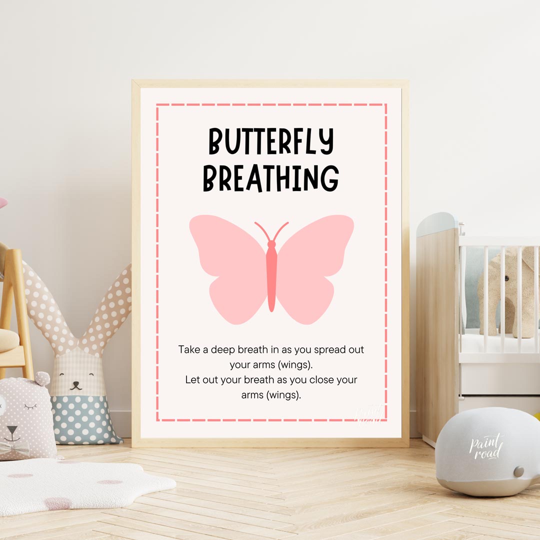 This simple and effective educational poster, titled "BUTTERFLY BREATHING," provides instructions f… for nursery
