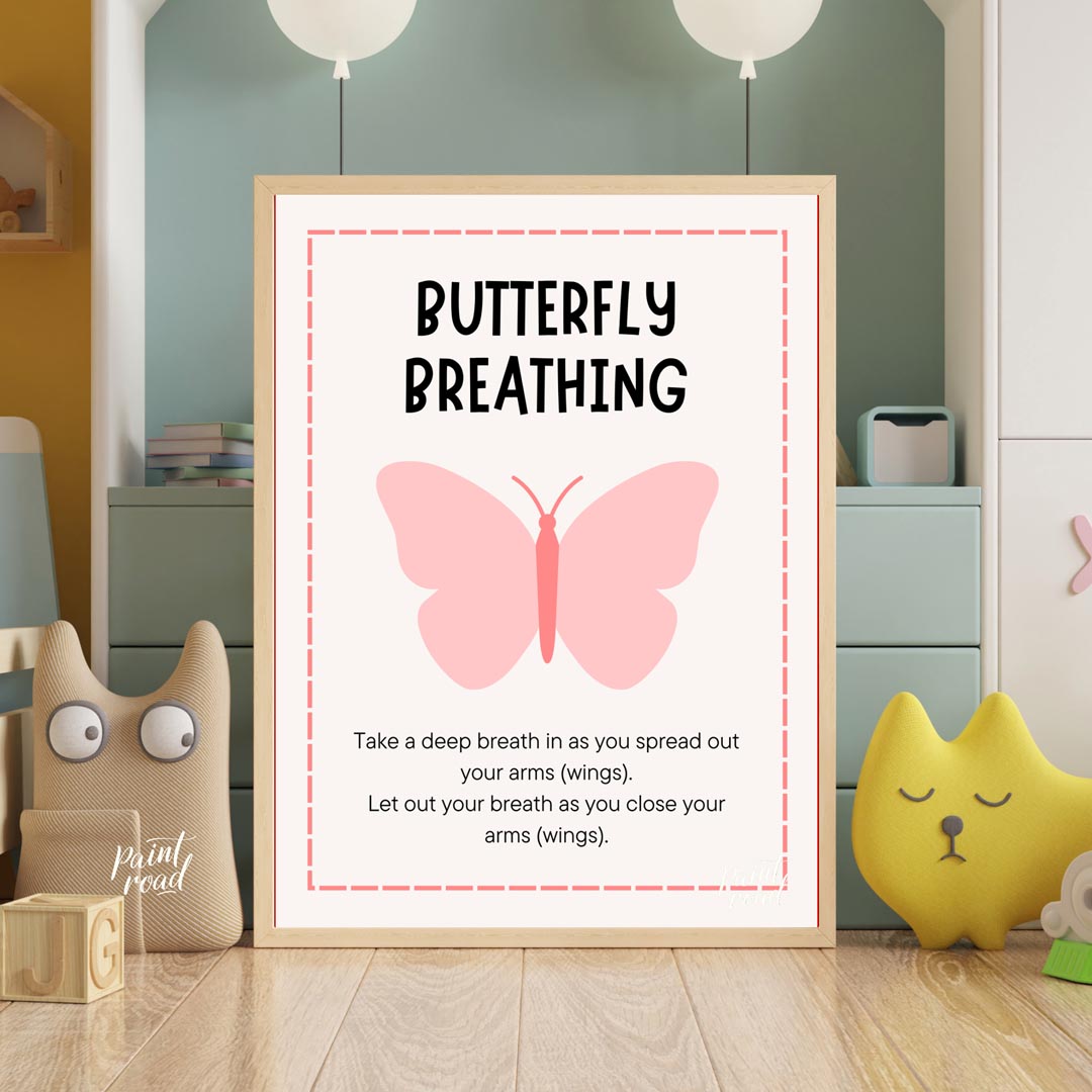 This simple and effective educational poster, titled "BUTTERFLY BREATHING," provides instructions f… for nursery