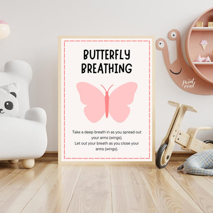 This simple and effective educational poster, titled "BUTTERFLY BREATHING," provides instructions f… for nursery