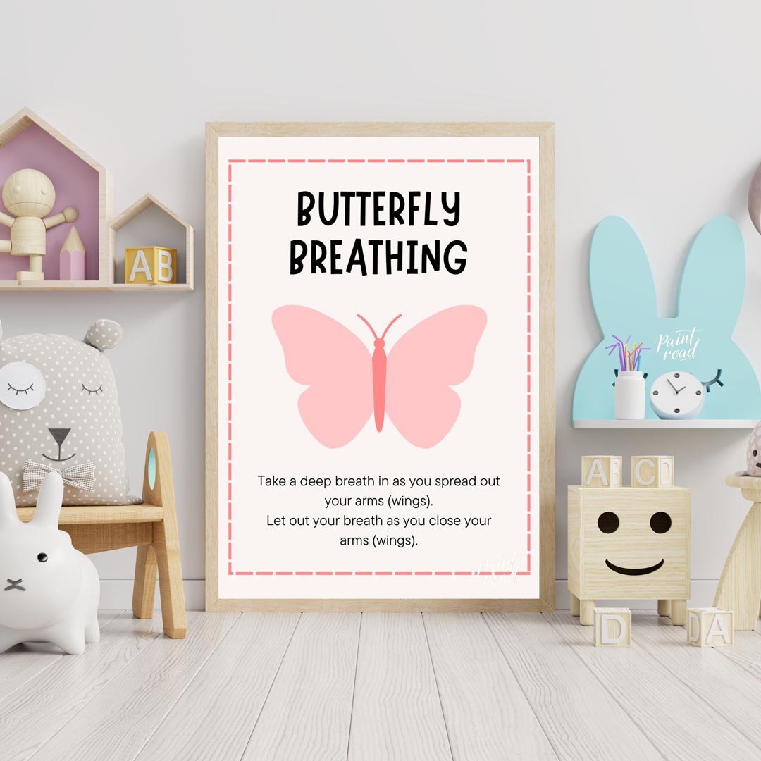 This simple and effective educational poster, titled "BUTTERFLY BREATHING," provides instructions f… for nursery