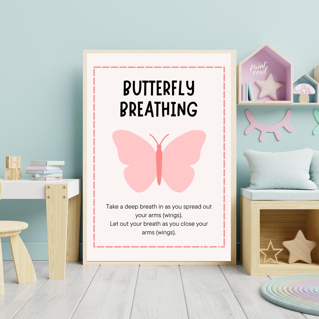 This simple and effective educational poster, titled "BUTTERFLY BREATHING," provides instructions f… for nursery