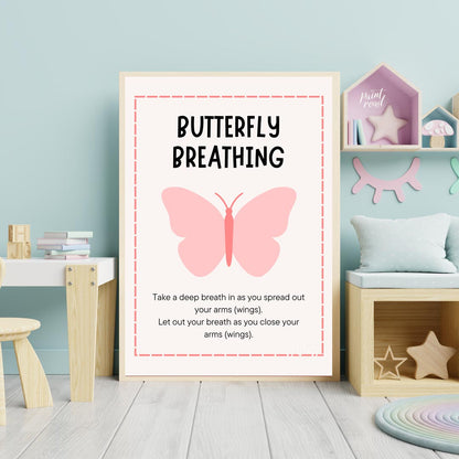 This simple and effective educational poster, titled "BUTTERFLY BREATHING," provides instructions f… for nursery