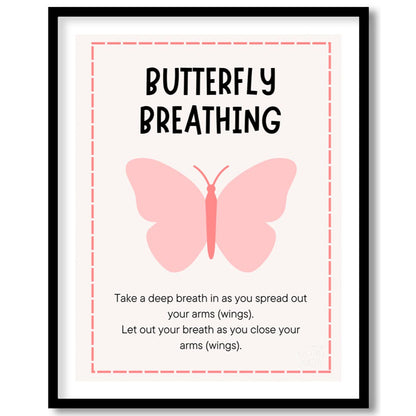 This simple and effective educational poster, titled "BUTTERFLY BREATHING," provides instructions f… for place