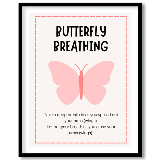 This simple and effective educational poster, titled "BUTTERFLY BREATHING," provides instructions f… for place