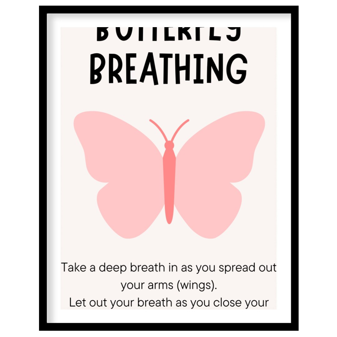 This simple and effective educational poster, titled "BUTTERFLY BREATHING," provides instructions f… for place