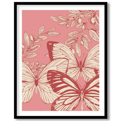 This artwork features a delicate interplay of butterflies and olive branches, rendered in a vintage… for lovely house