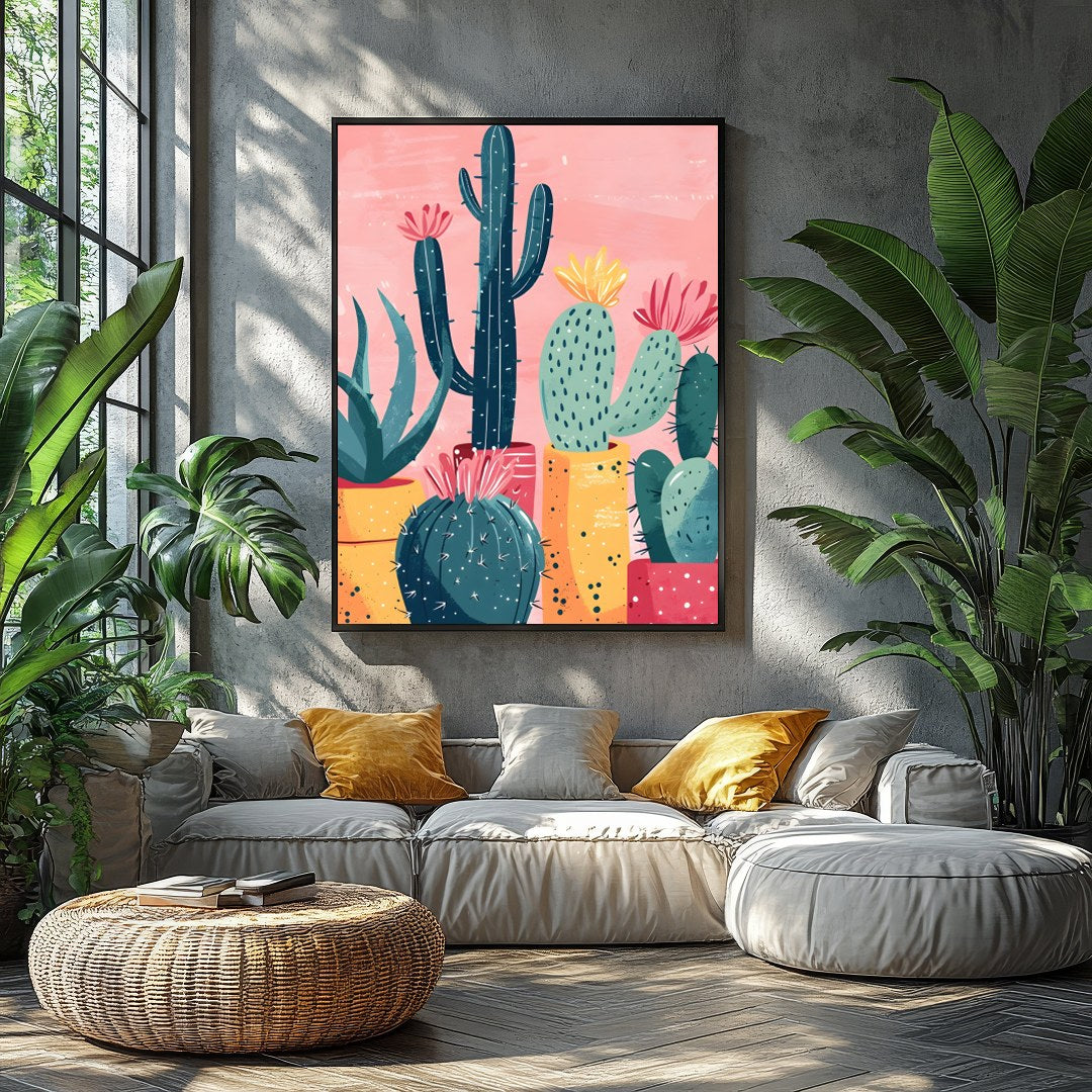Infuse your space with the vibrant charm of desert flora with this striking composition. Bold cacti for Balcony