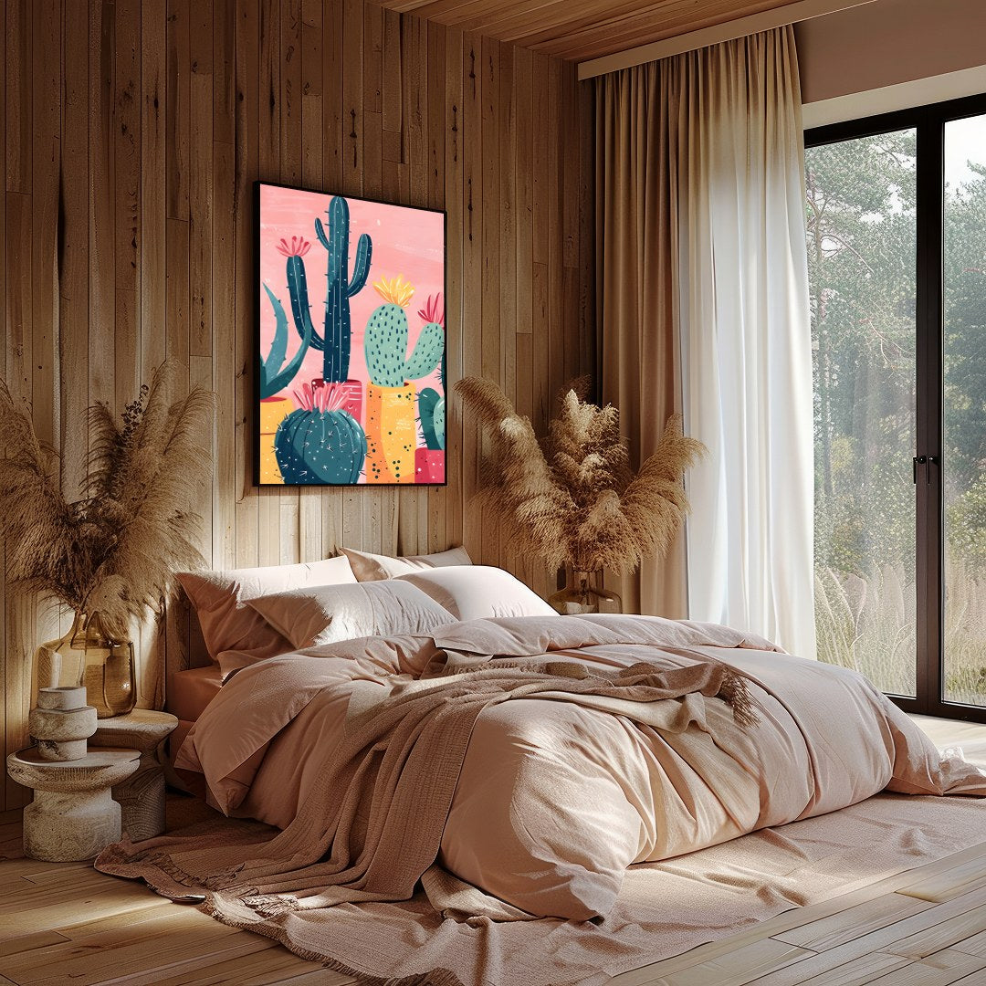 Infuse your space with the vibrant charm of desert flora with this striking composition. Bold cacti for Bedroom