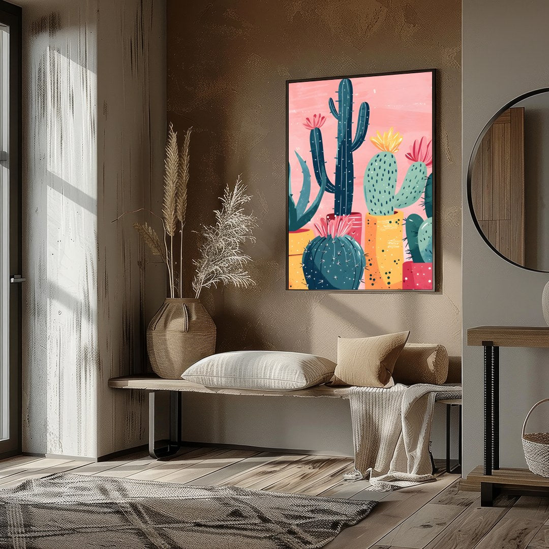 Infuse your space with the vibrant charm of desert flora with this striking composition. Bold cacti for loft