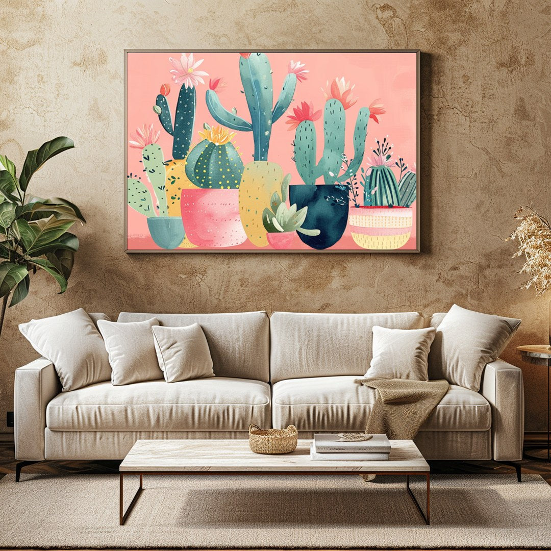 Infuse your space with the enchanting vibes of desert flora through this charming cactus art piece. for Family Room