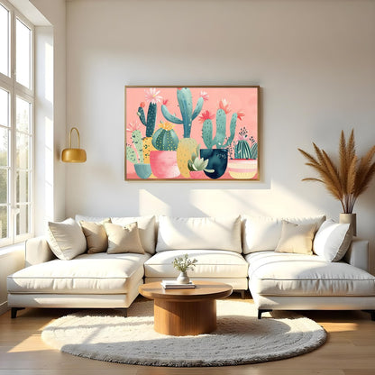 Infuse your space with the enchanting vibes of desert flora through this charming cactus art piece. for Living Room