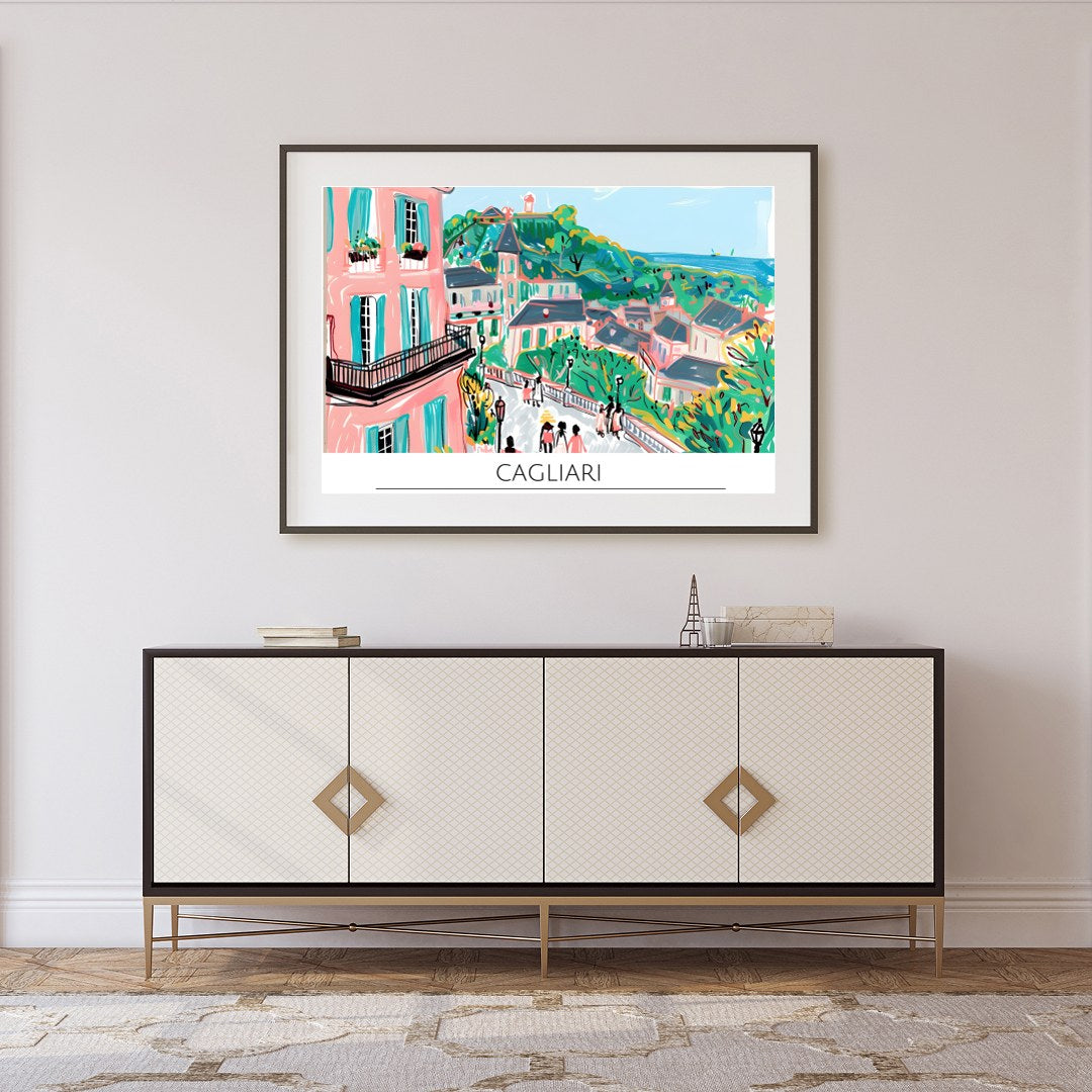 Immerse yourself in the vibrant allure of Cagliari with this enchanting cityscape artwork. for Foyer