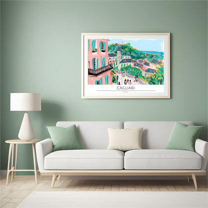 Immerse yourself in the vibrant allure of Cagliari with this enchanting cityscape artwork. for Hall