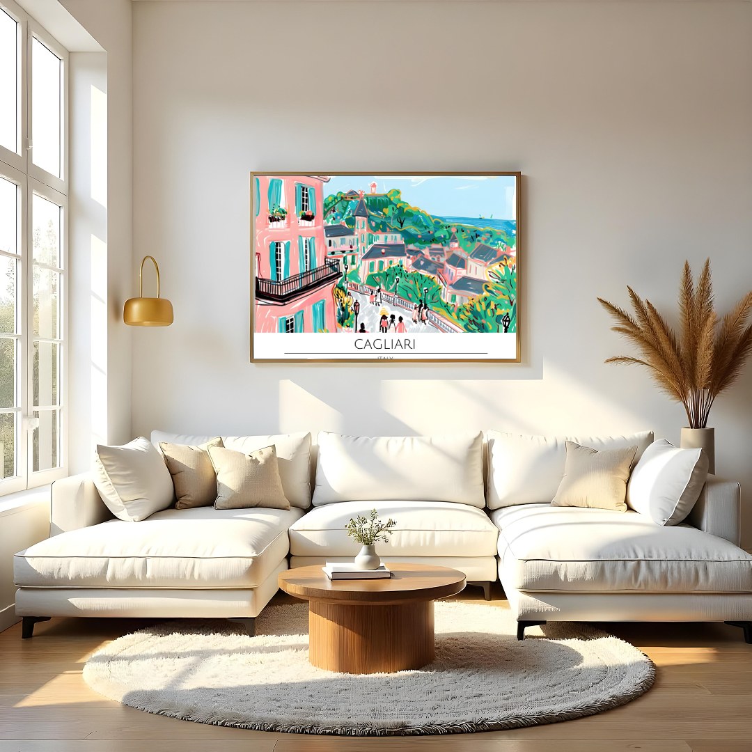 Immerse yourself in the vibrant allure of Cagliari with this enchanting cityscape artwork. for Living Room