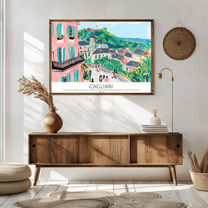 Immerse yourself in the vibrant allure of Cagliari with this enchanting cityscape artwork. for Sitting Area