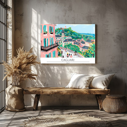 Immerse yourself in the vibrant allure of Cagliari with this enchanting cityscape artwork. for Veranda