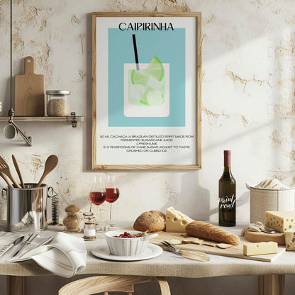 This vibrant and refreshing minimalist poster features a Caipirinha, the national cocktail of Brazi… for kitchen