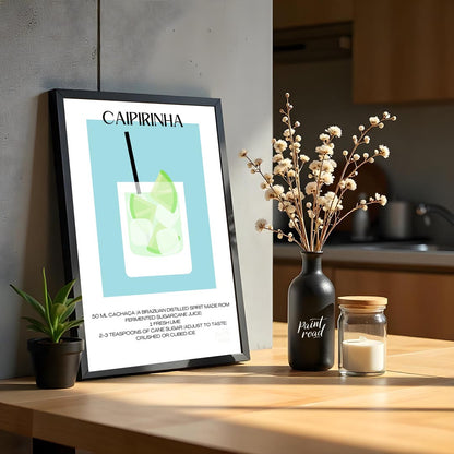 This vibrant and refreshing minimalist poster features a Caipirinha, the national cocktail of Brazi… for kitchen