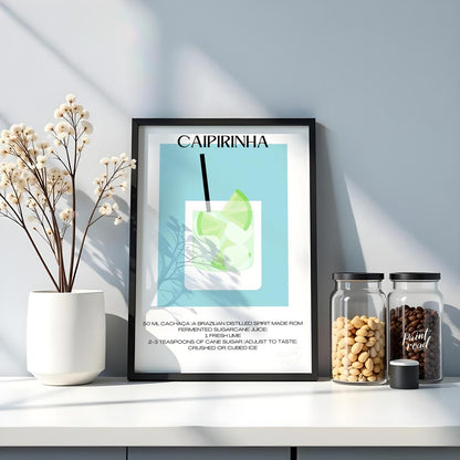 This vibrant and refreshing minimalist poster features a Caipirinha, the national cocktail of Brazi… for kitchen