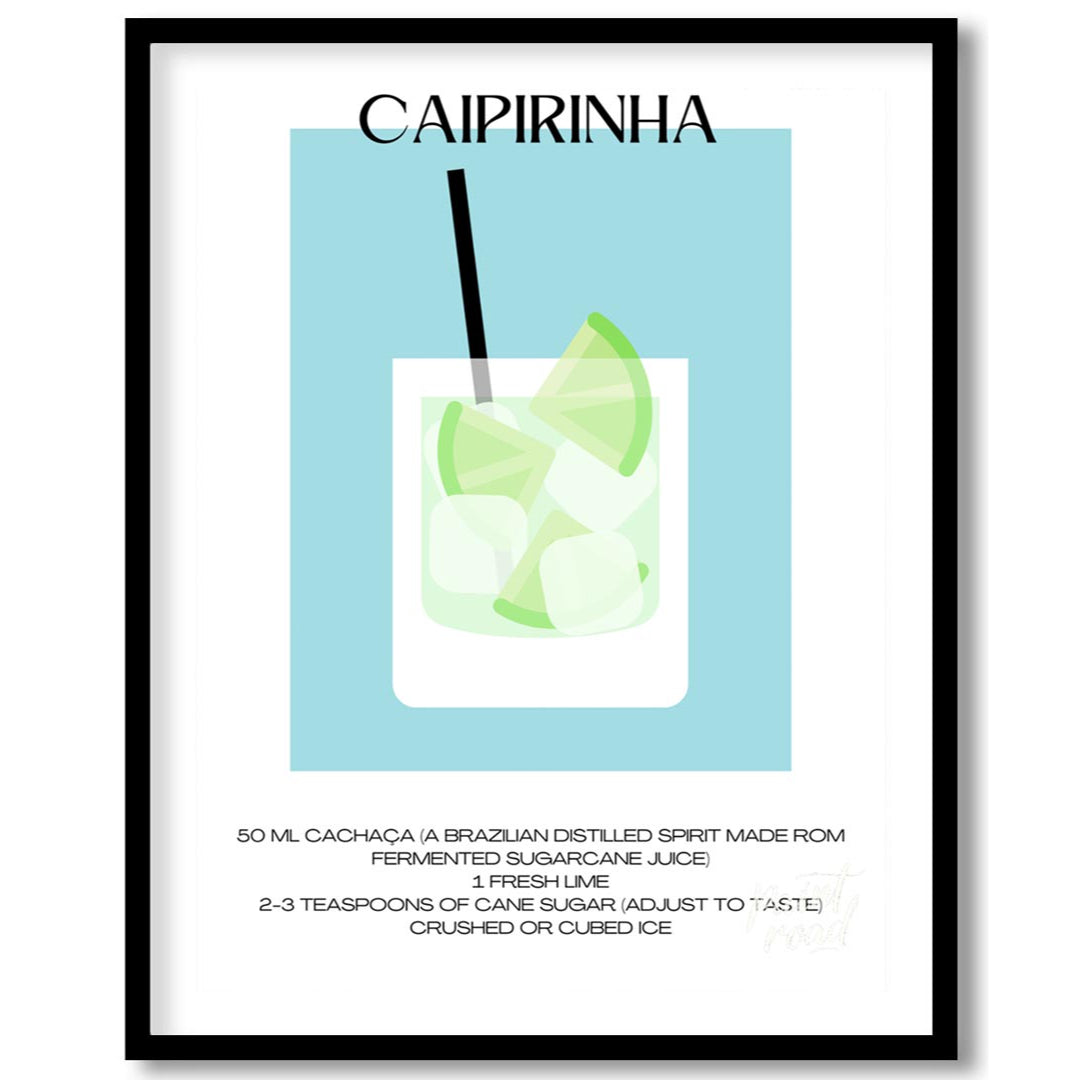 This vibrant and refreshing minimalist poster features a Caipirinha, the national cocktail of Brazi… for room