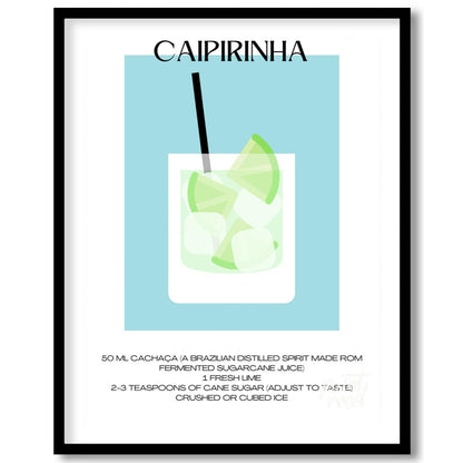 This vibrant and refreshing minimalist poster features a Caipirinha, the national cocktail of Brazi… for room