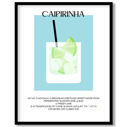 This vibrant and refreshing minimalist poster features a Caipirinha, the national cocktail of Brazi… for room
