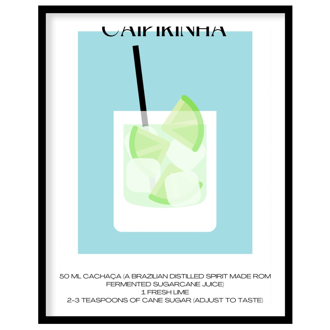 This vibrant and refreshing minimalist poster features a Caipirinha, the national cocktail of Brazi… for room