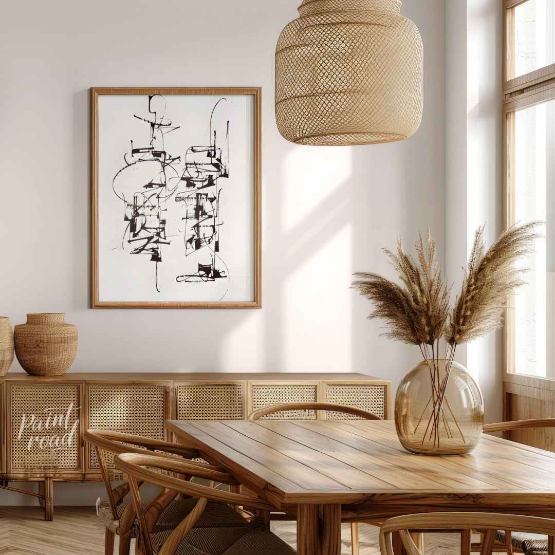 """Calligraphic Structures"" presents a dynamic interplay of linear forms, reminiscent of expressiv… for dining room