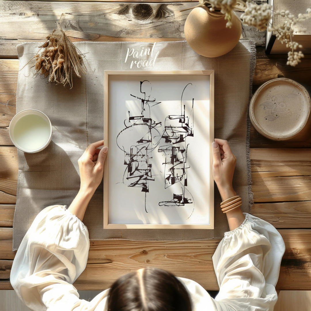 """Calligraphic Structures"" presents a dynamic interplay of linear forms, reminiscent of expressiv… for kitchen