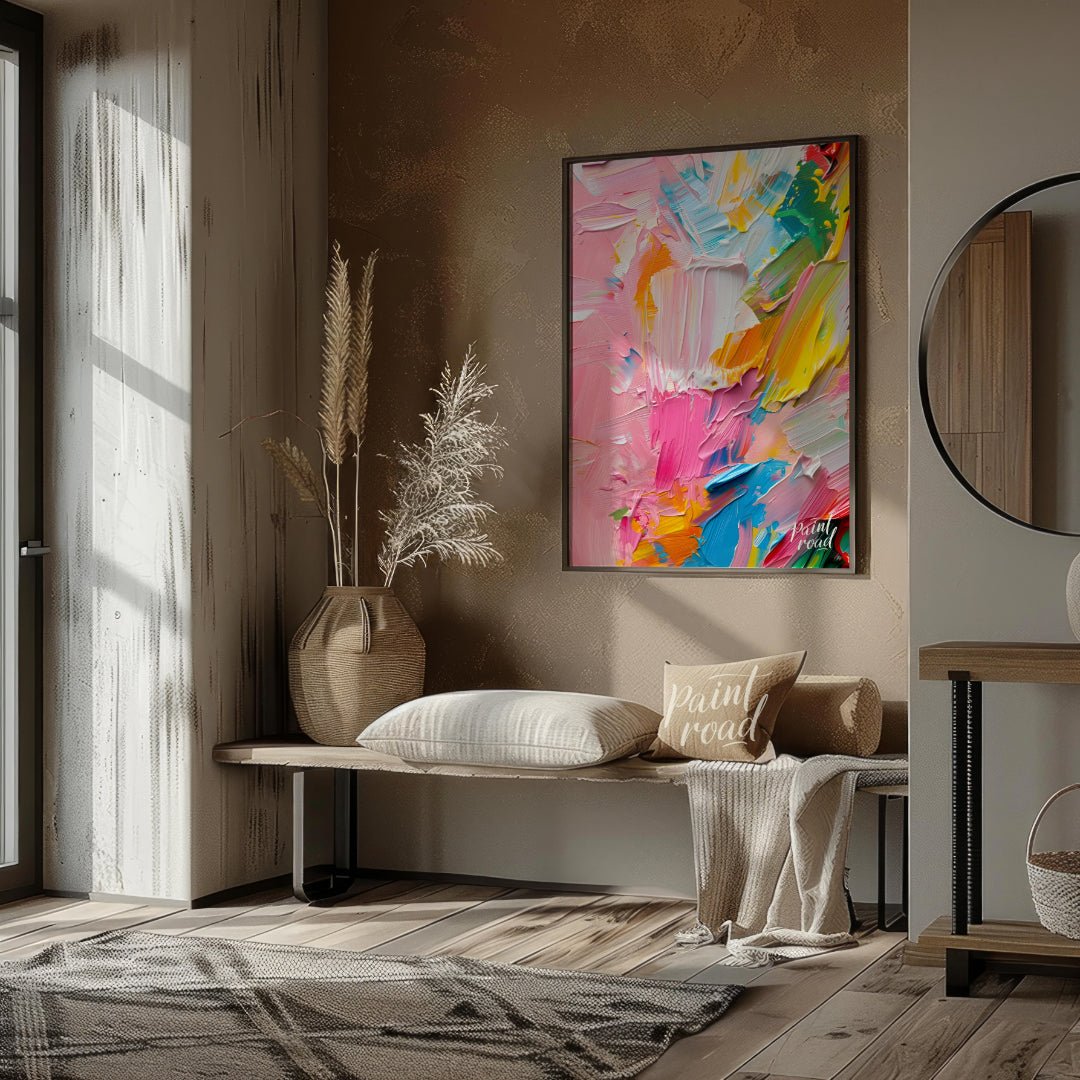This vibrant art is an abstract painting bursting with vibrant, playful colors and thick, textured … for living room