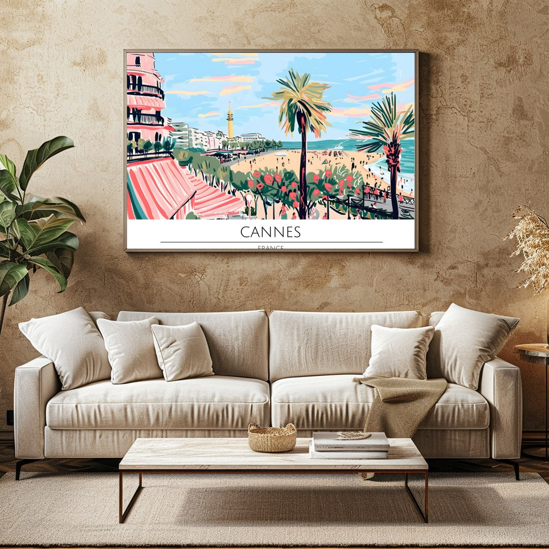 Capture the essence of the French Riviera with this stunning artwork of Cannes' beachfront. for Family Room