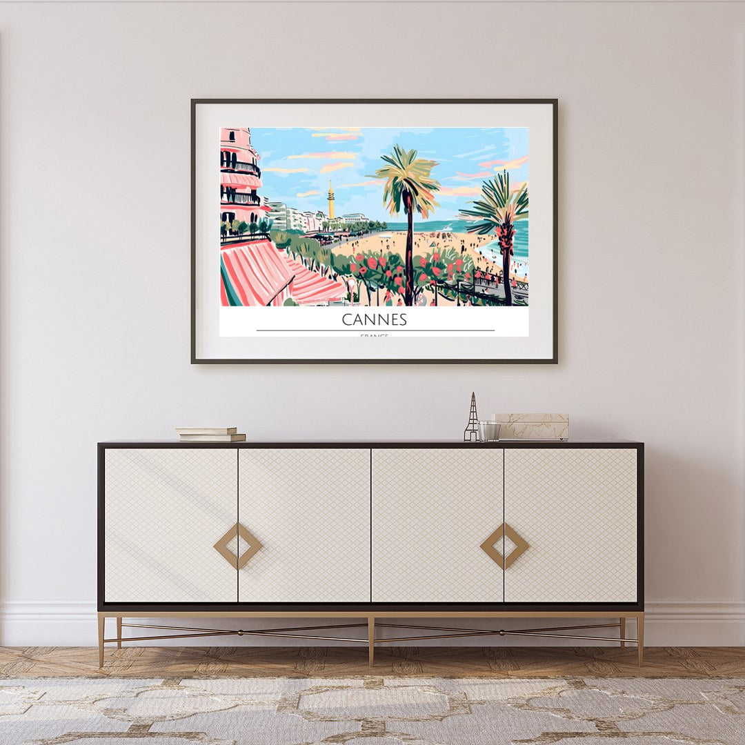 Capture the essence of the French Riviera with this stunning artwork of Cannes' beachfront. for Foyer