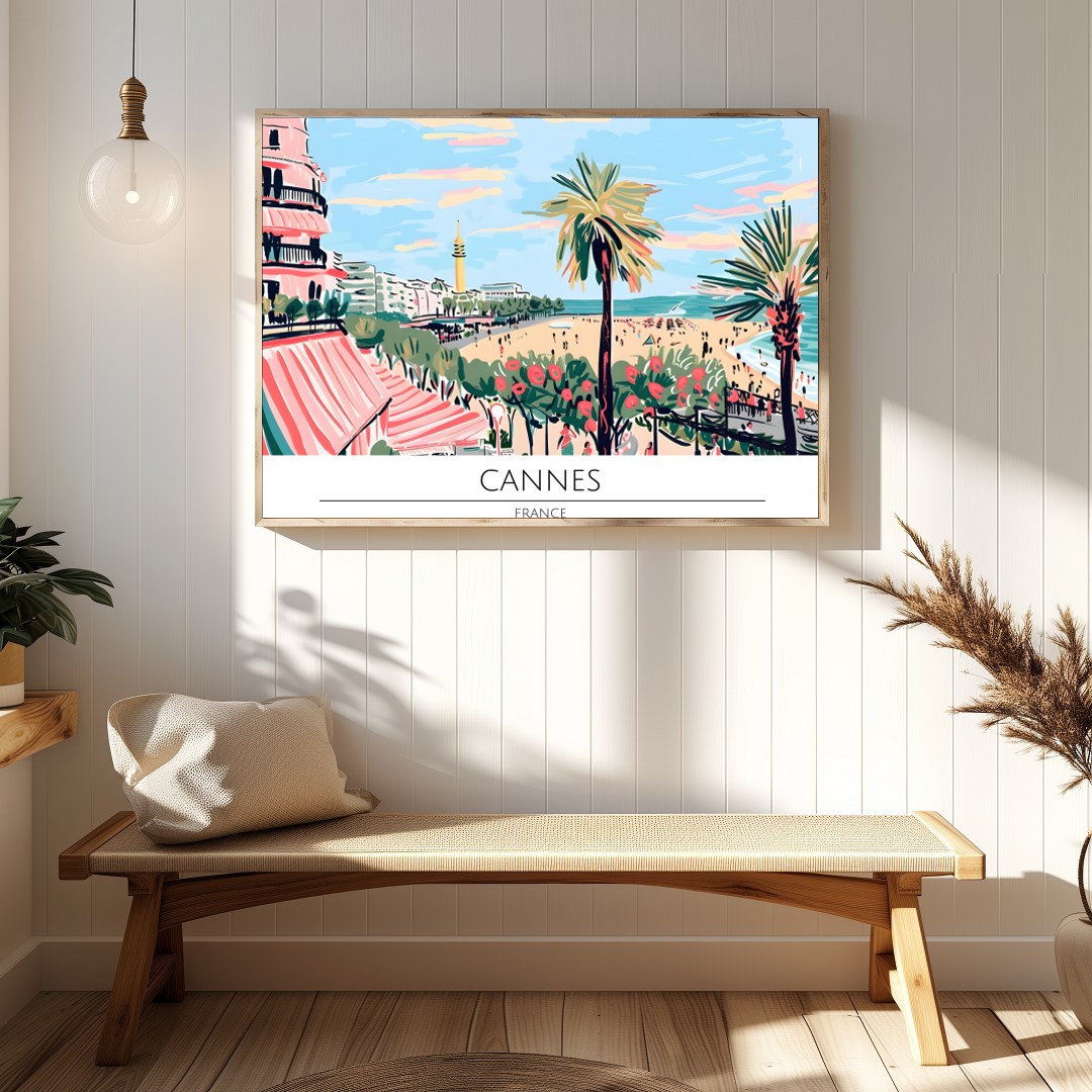 Capture the essence of the French Riviera with this stunning artwork of Cannes' beachfront. for Hallway