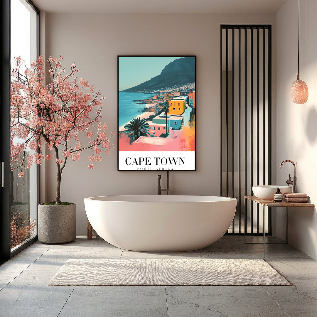 Experience the tranquil beauty of Cape Town with this captivating art print, featuring vibrant hues for Bathroom