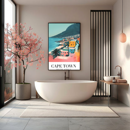 Experience the tranquil beauty of Cape Town with this captivating art print, featuring vibrant hues for Bathroom