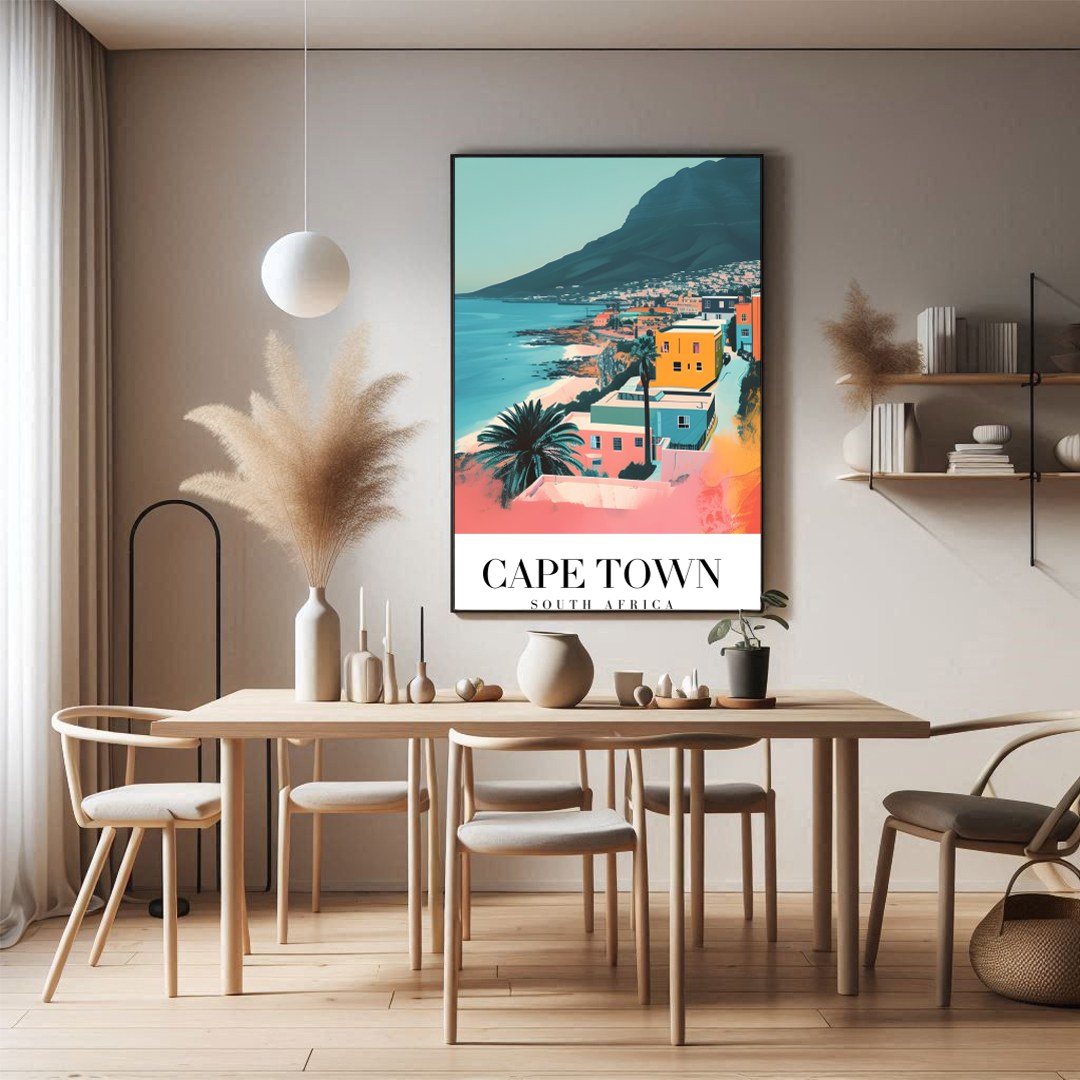 Experience the tranquil beauty of Cape Town with this captivating art print, featuring vibrant hues for Dining