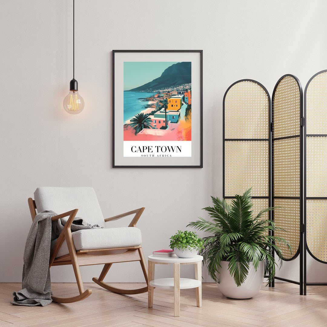 Experience the tranquil beauty of Cape Town with this captivating art print, featuring vibrant hues for Foyer