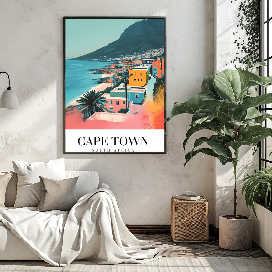 Experience the tranquil beauty of Cape Town with this captivating art print, featuring vibrant hues for Living Room