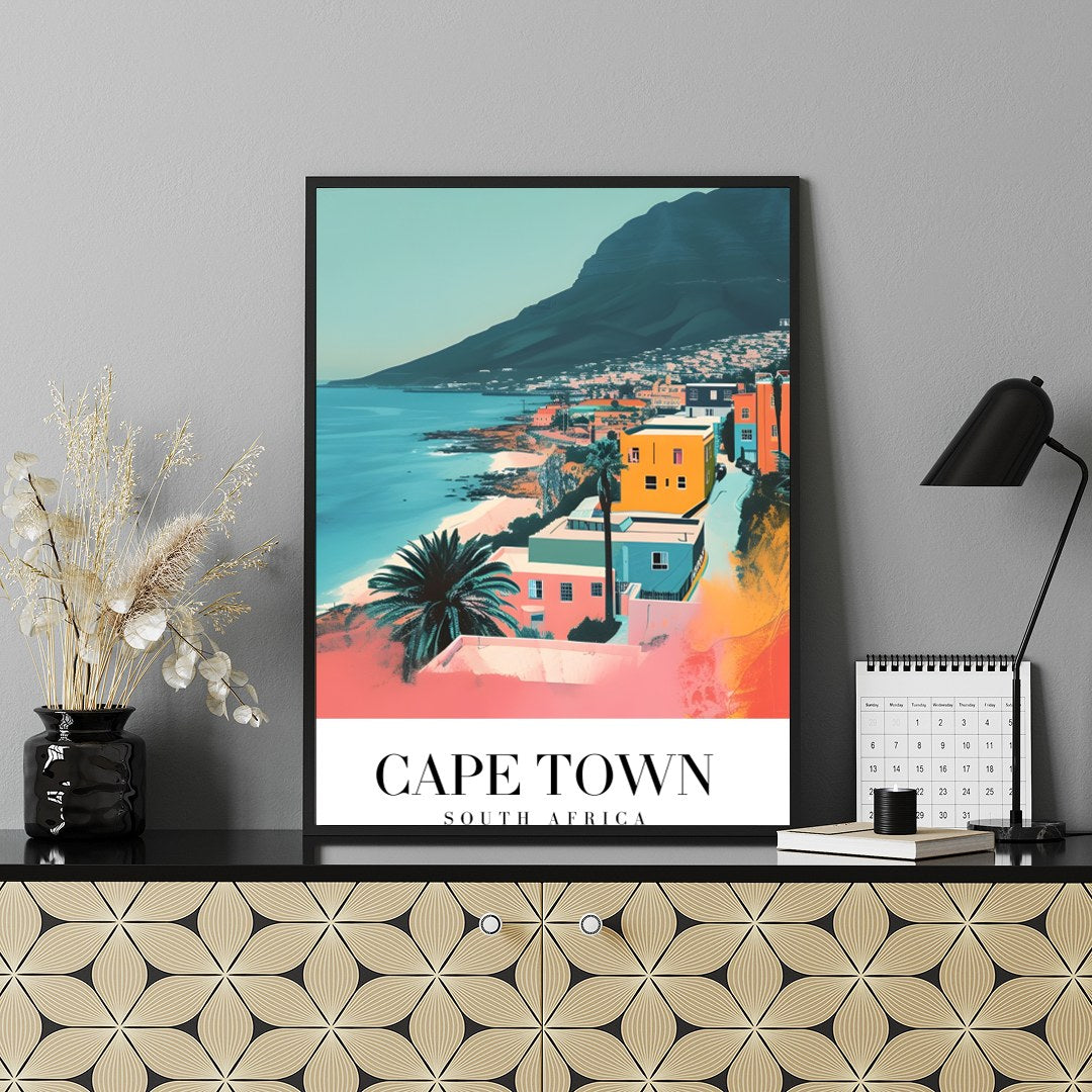 Experience the tranquil beauty of Cape Town with this captivating art print, featuring vibrant hues for Shelf