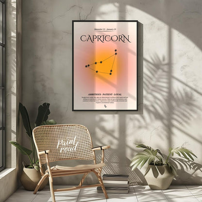 This Capricorn zodiac sign poster is designed for those born between December 22 and January 19, fe… for living room