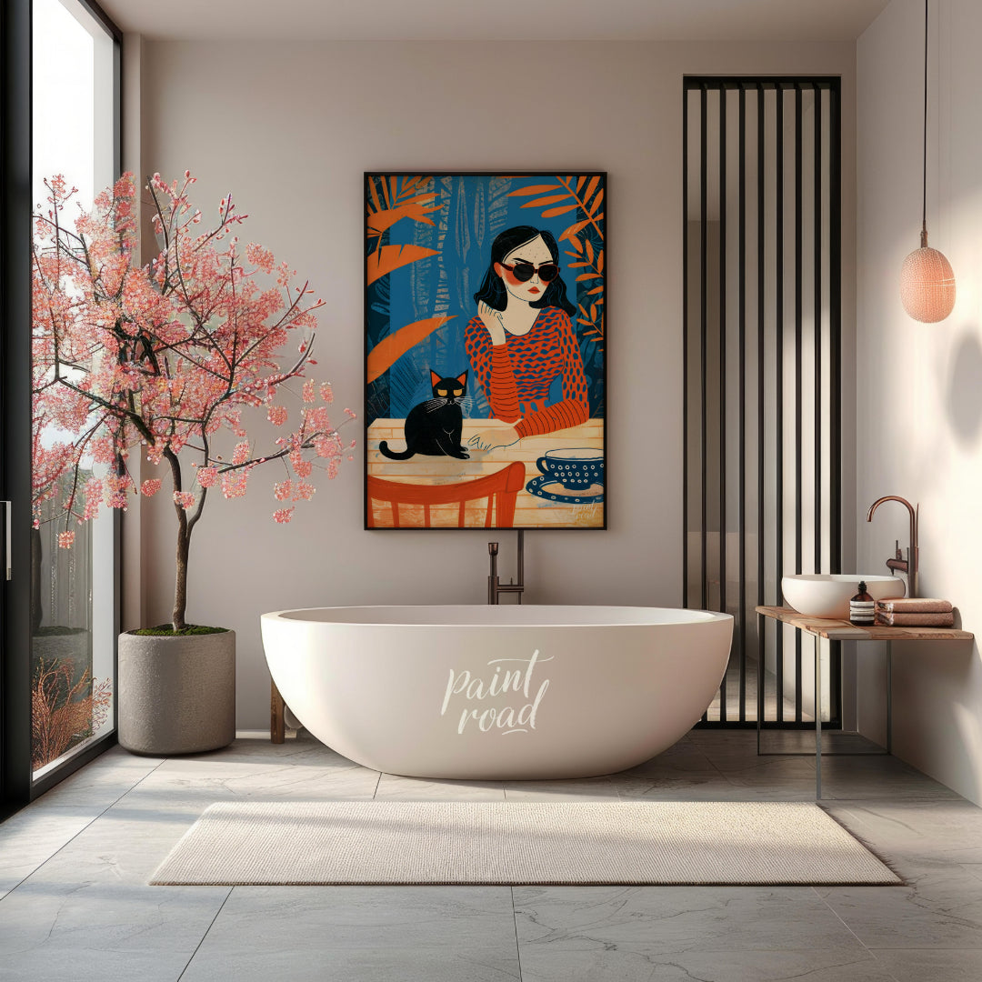 "This painting is a bold and stylish modern illustration that captures a mood of quiet confidence, … for bathroom