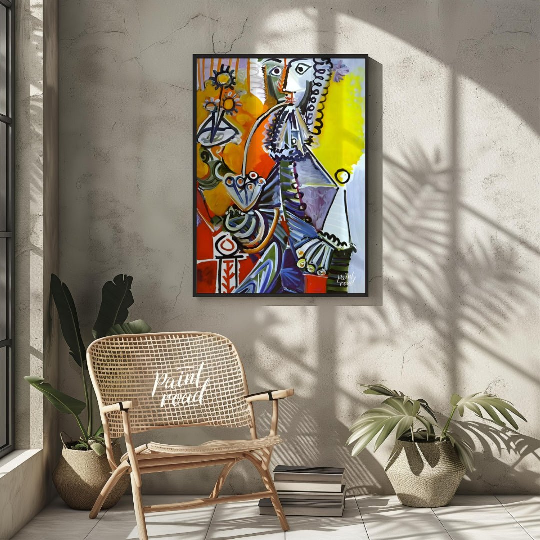 This striking and colorful painting by Pablo Picasso showcases a “Cavalier with Pipe,” a recurring … for living room