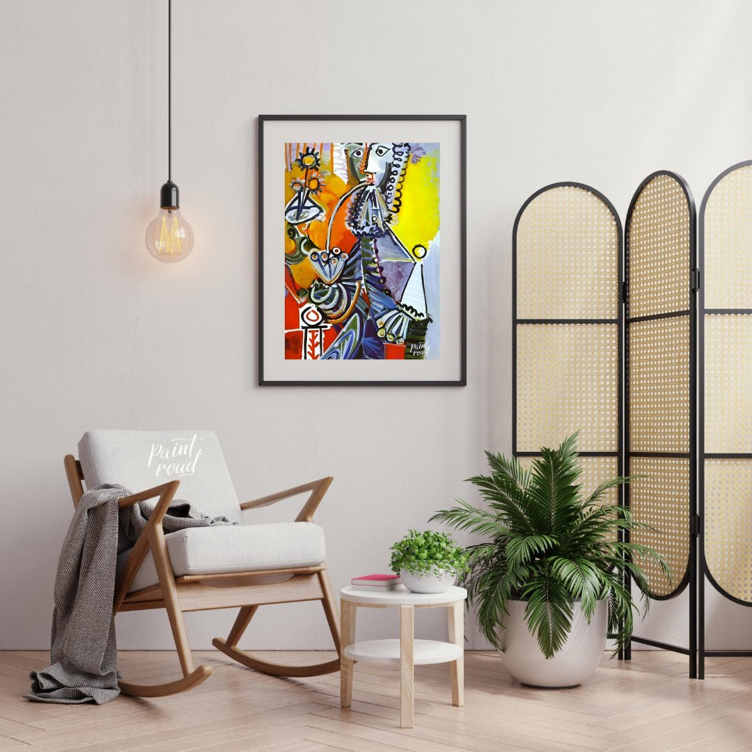 This striking and colorful painting by Pablo Picasso showcases a “Cavalier with Pipe,” a recurring … for living room