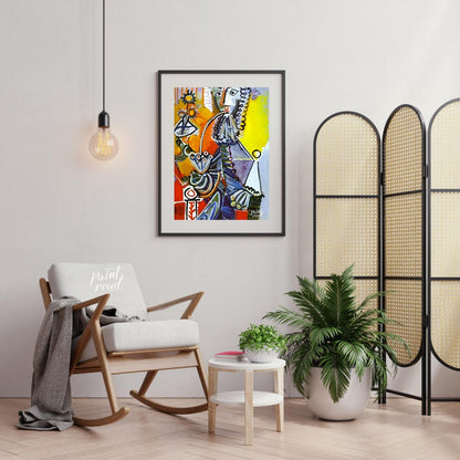 This striking and colorful painting by Pablo Picasso showcases a “Cavalier with Pipe,” a recurring … for living room