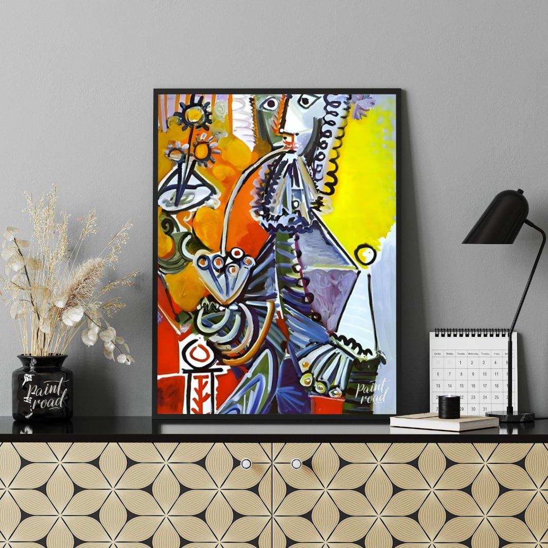 This striking and colorful painting by Pablo Picasso showcases a “Cavalier with Pipe,” a recurring … for office