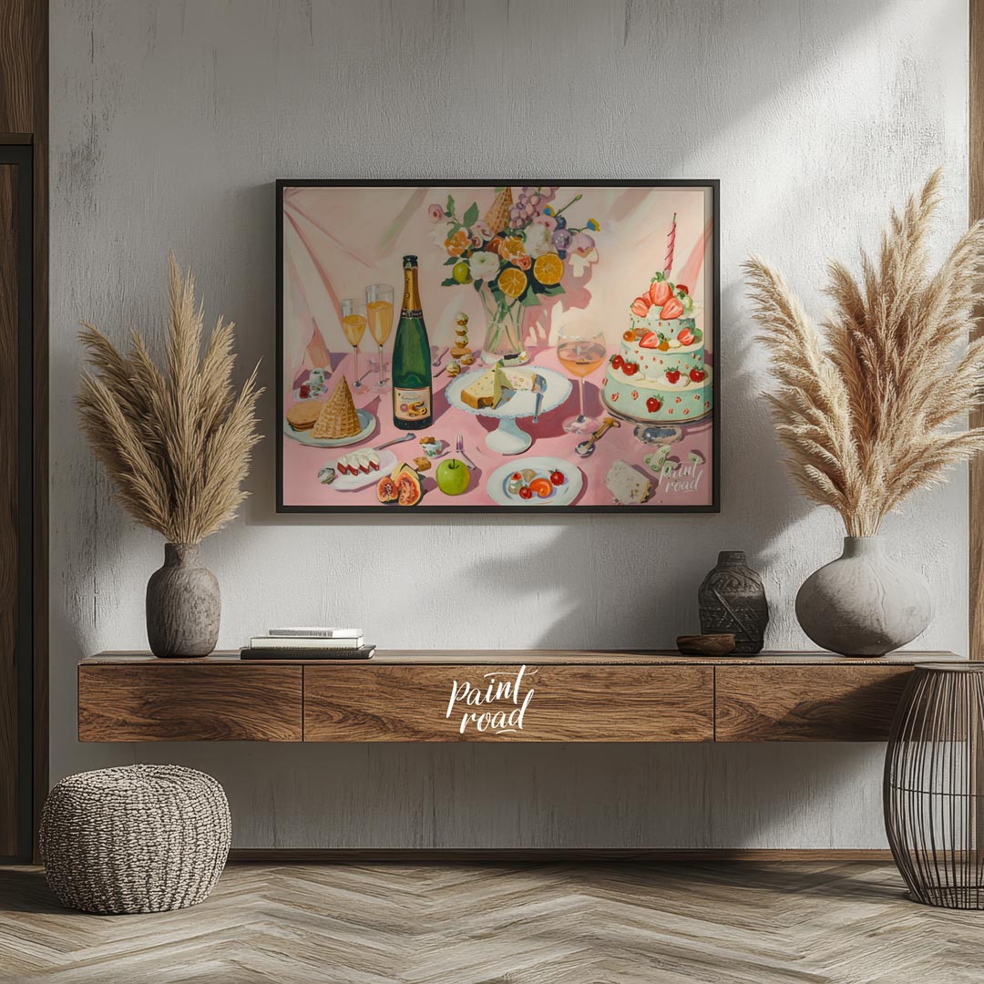 A vibrant still life painting by artist Robert Delaunay. The composition bursts with color and text… for dining room